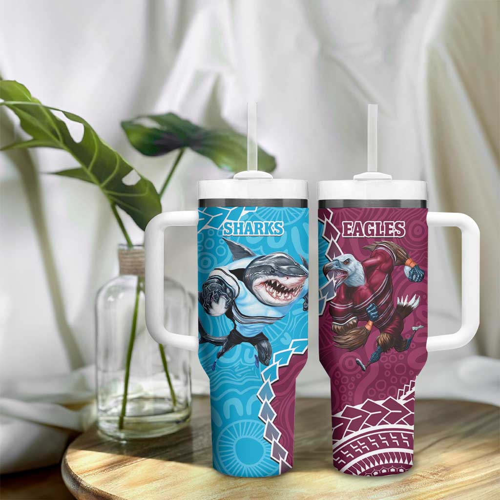 Eagles And Sharks Rugby Tumbler With Handle Aboriginal Mix Polynesian Pattern