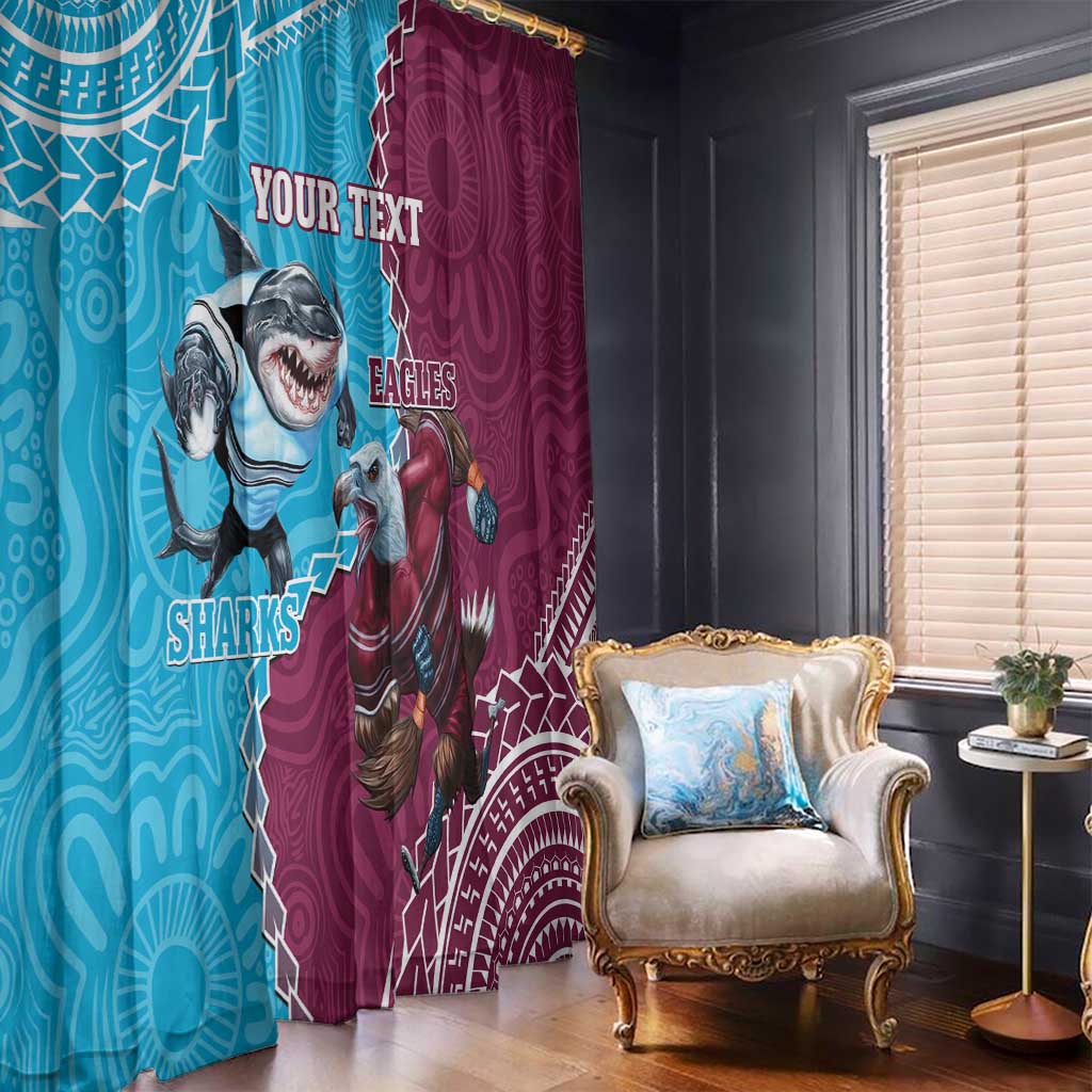 Personalised Eagles And Sharks Rugby Window Curtain Aboriginal Mix Polynesian Pattern