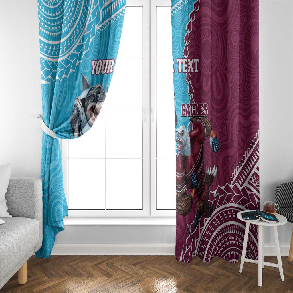 Personalised Eagles And Sharks Rugby Window Curtain Aboriginal Mix Polynesian Pattern