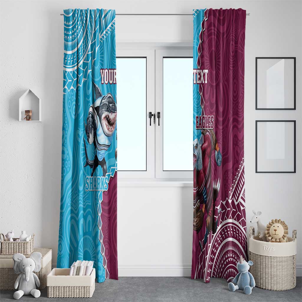 Personalised Eagles And Sharks Rugby Window Curtain Aboriginal Mix Polynesian Pattern