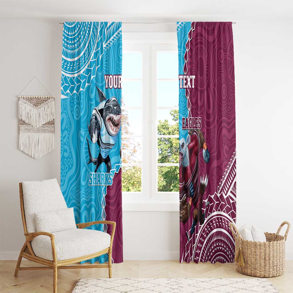 Personalised Eagles And Sharks Rugby Window Curtain Aboriginal Mix Polynesian Pattern