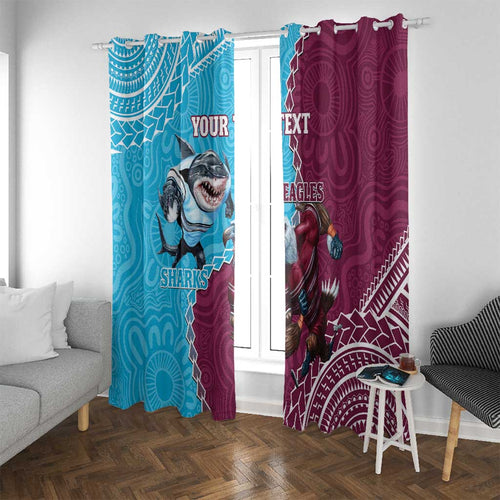 Personalised Eagles And Sharks Rugby Window Curtain Aboriginal Mix Polynesian Pattern