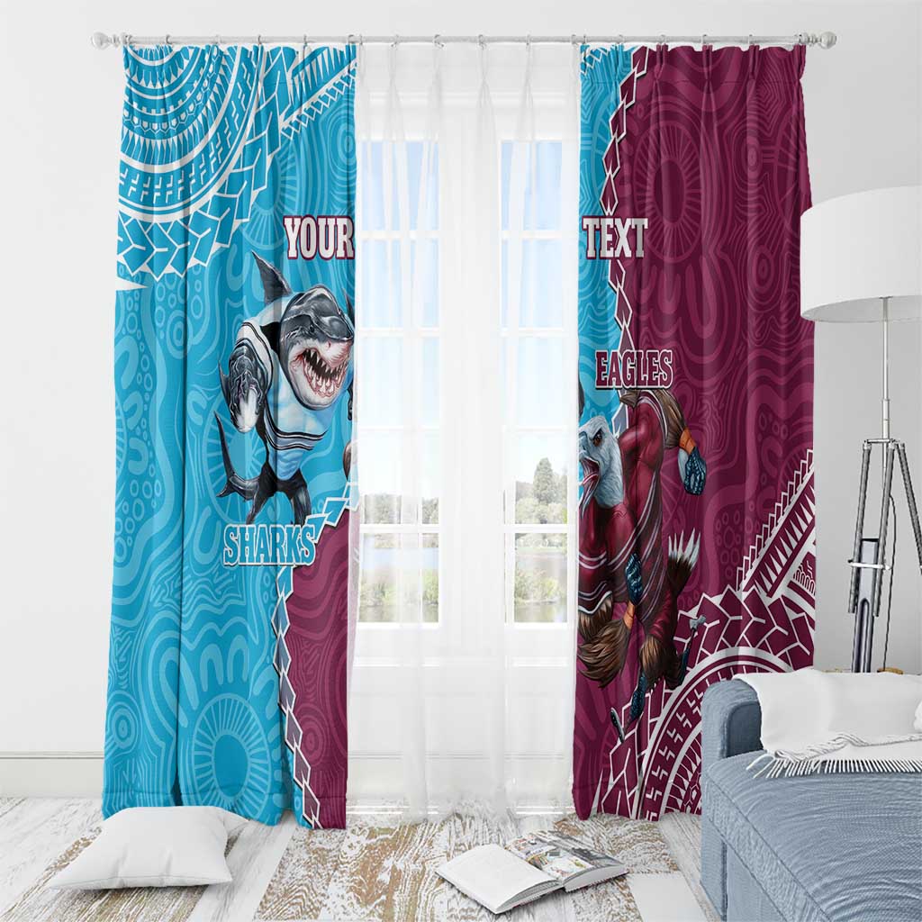 Personalised Eagles And Sharks Rugby Window Curtain Aboriginal Mix Polynesian Pattern
