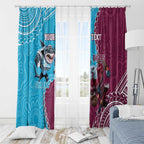 Personalised Eagles And Sharks Rugby Window Curtain Aboriginal Mix Polynesian Pattern