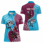 Personalised Eagles And Sharks Rugby Women Polo Shirt Aboriginal Mix Polynesian Pattern
