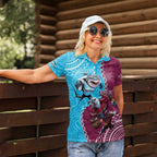 Personalised Eagles And Sharks Rugby Women Polo Shirt Aboriginal Mix Polynesian Pattern