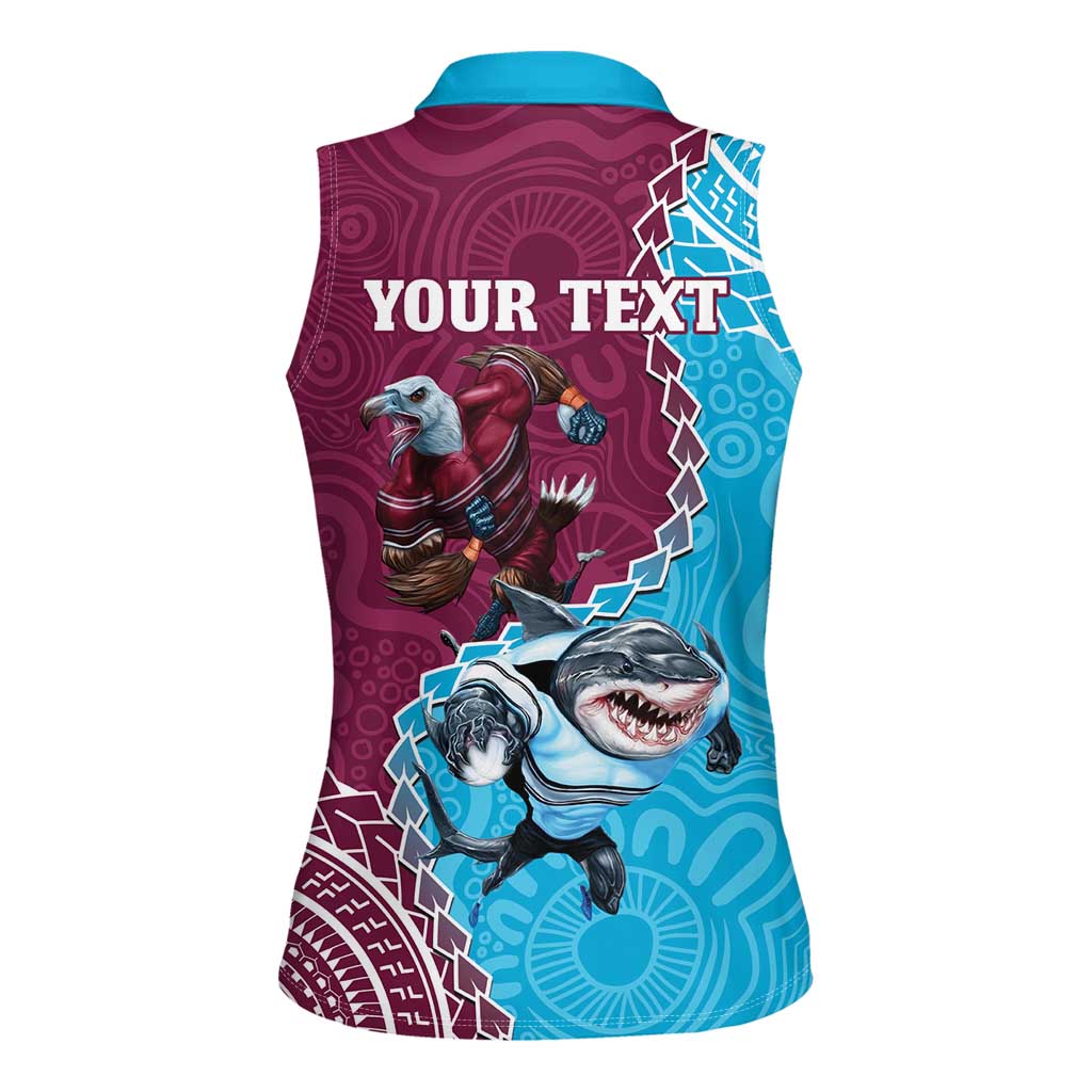 Personalised Eagles And Sharks Rugby Women Sleeveless Polo Shirt Aboriginal Mix Polynesian Pattern
