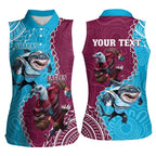 Personalised Eagles And Sharks Rugby Women Sleeveless Polo Shirt Aboriginal Mix Polynesian Pattern