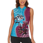 Personalised Eagles And Sharks Rugby Women Sleeveless Polo Shirt Aboriginal Mix Polynesian Pattern