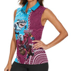 Personalised Eagles And Sharks Rugby Women Sleeveless Polo Shirt Aboriginal Mix Polynesian Pattern