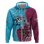 Personalised Eagles And Sharks Rugby Zip Hoodie Aboriginal Mix Polynesian Pattern
