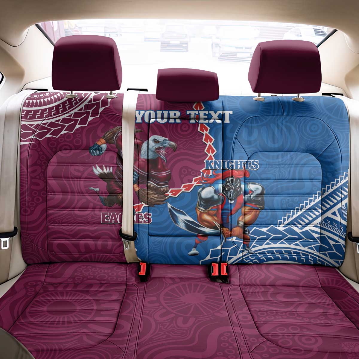 Personalised Eagles And Knights Rugby Back Car Seat Cover Aboriginal Mix Polynesian Pattern