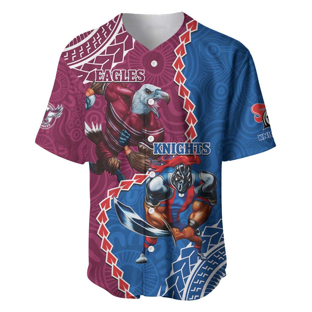 Personalised Eagles And Knights Rugby Baseball Jersey Aboriginal Mix Polynesian Pattern