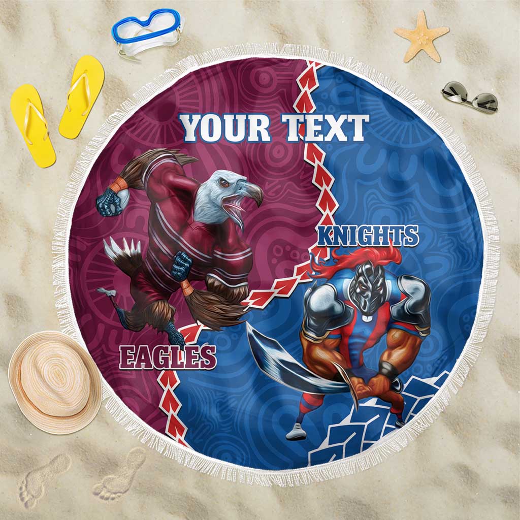 Personalised Eagles And Knights Rugby Beach Blanket Aboriginal Mix Polynesian Pattern