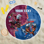 Personalised Eagles And Knights Rugby Beach Blanket Aboriginal Mix Polynesian Pattern