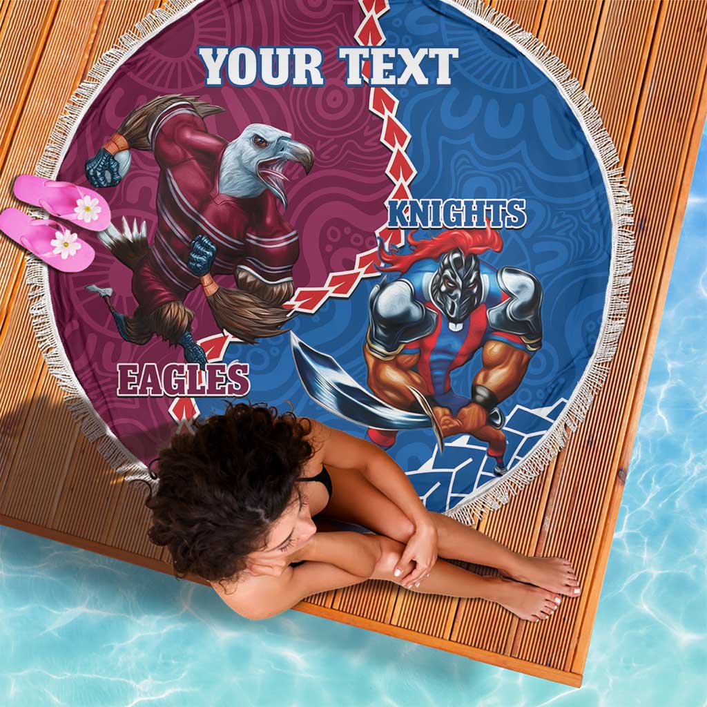 Personalised Eagles And Knights Rugby Beach Blanket Aboriginal Mix Polynesian Pattern