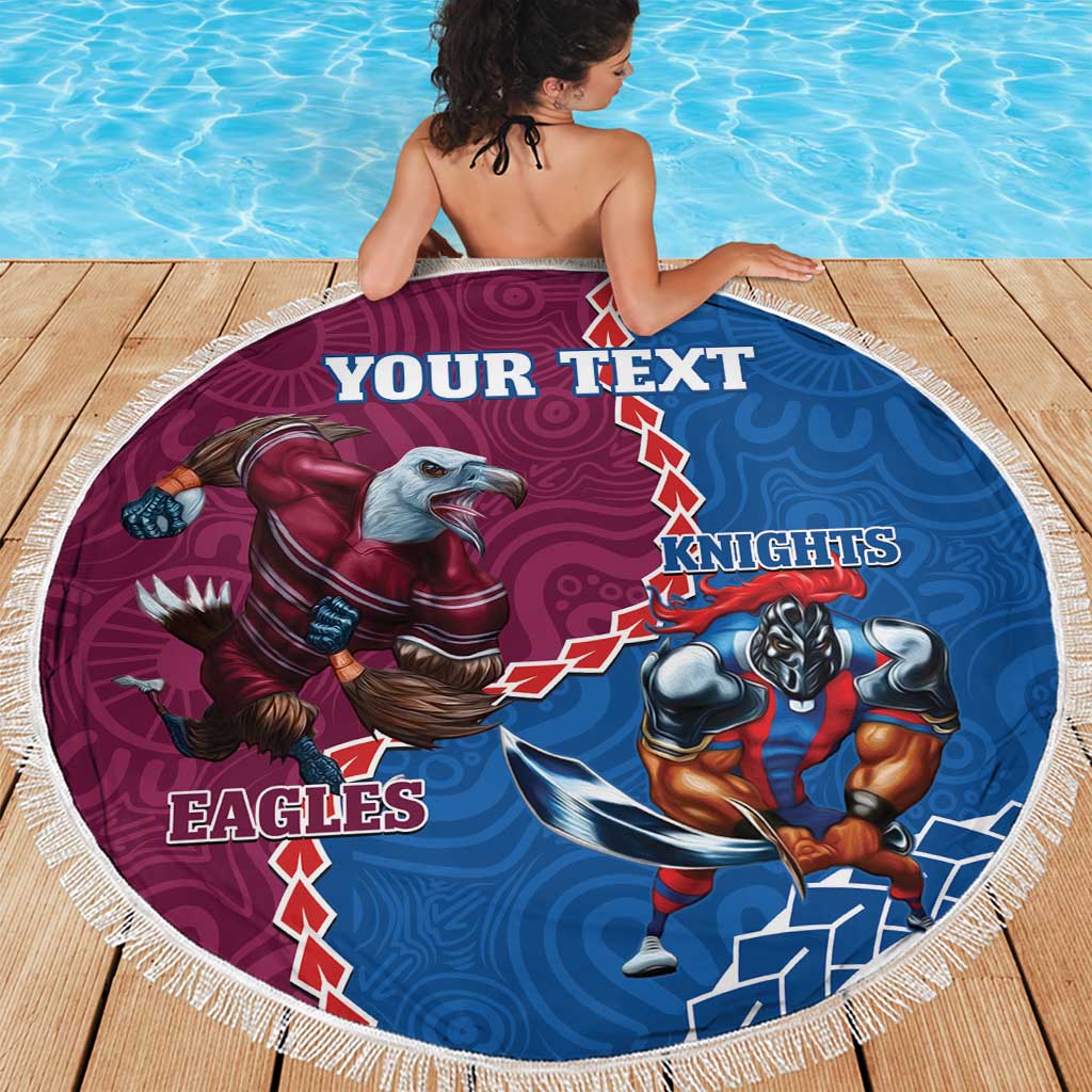 Personalised Eagles And Knights Rugby Beach Blanket Aboriginal Mix Polynesian Pattern