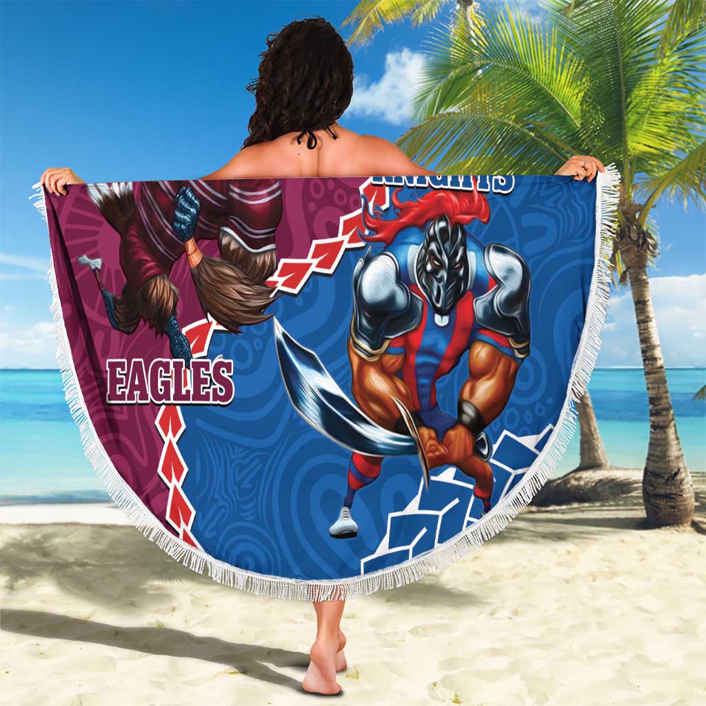 Personalised Eagles And Knights Rugby Beach Blanket Aboriginal Mix Polynesian Pattern