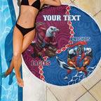 Personalised Eagles And Knights Rugby Beach Blanket Aboriginal Mix Polynesian Pattern