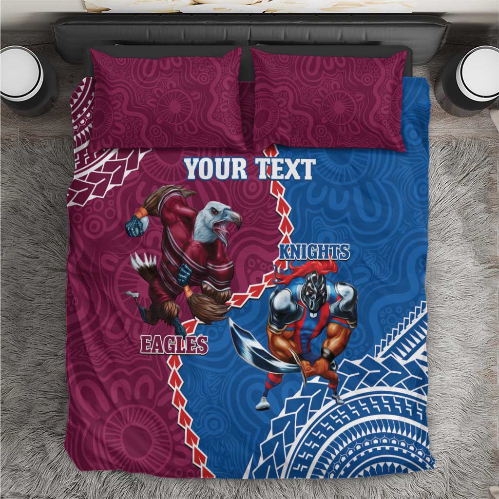 Personalised Eagles And Knights Rugby Bedding Set Aboriginal Mix Polynesian Pattern