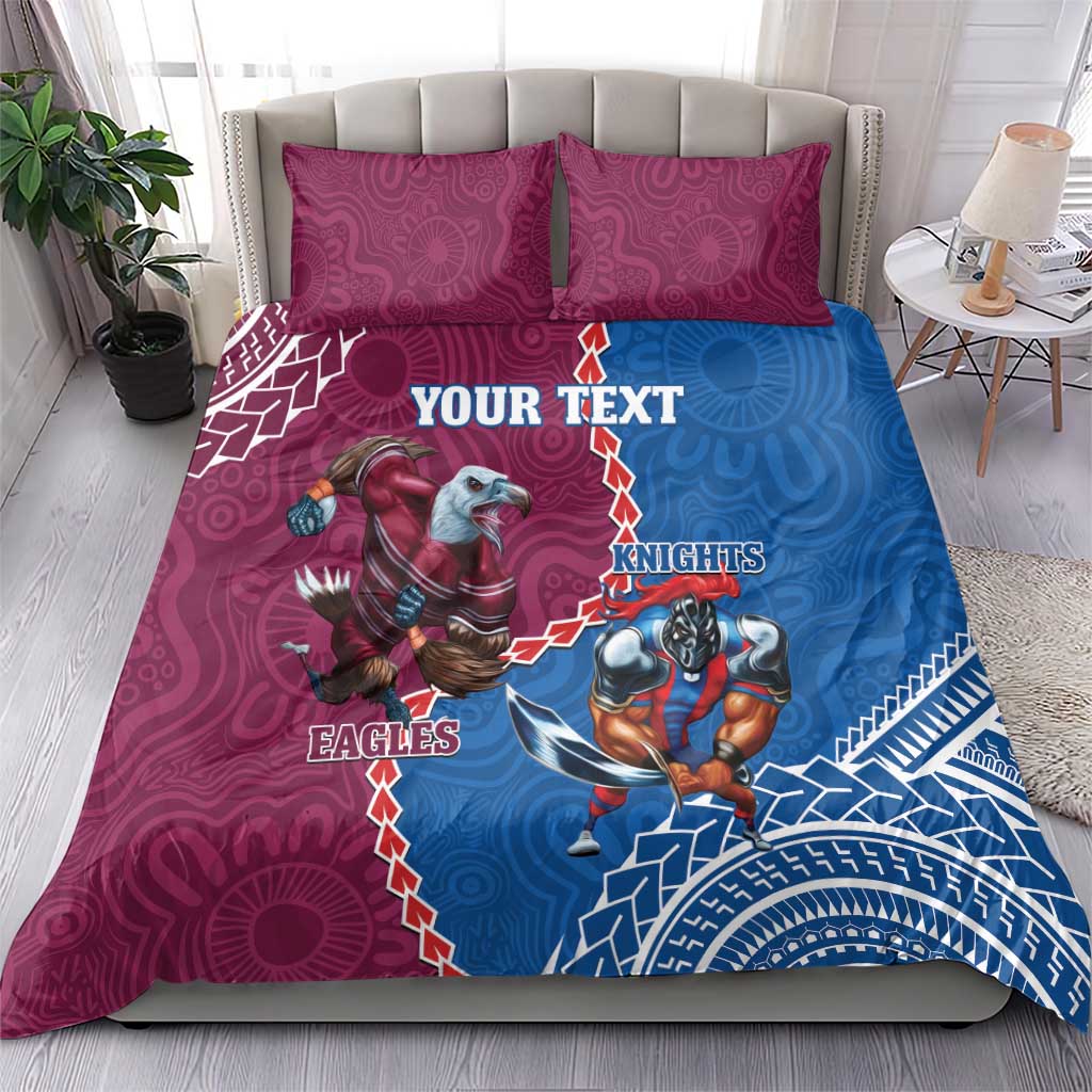 Personalised Eagles And Knights Rugby Bedding Set Aboriginal Mix Polynesian Pattern