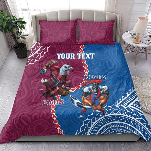 Personalised Eagles And Knights Rugby Bedding Set Aboriginal Mix Polynesian Pattern