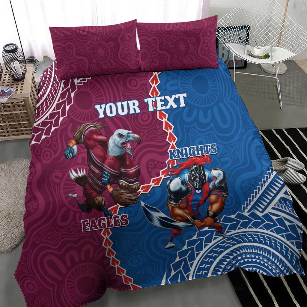 Personalised Eagles And Knights Rugby Bedding Set Aboriginal Mix Polynesian Pattern