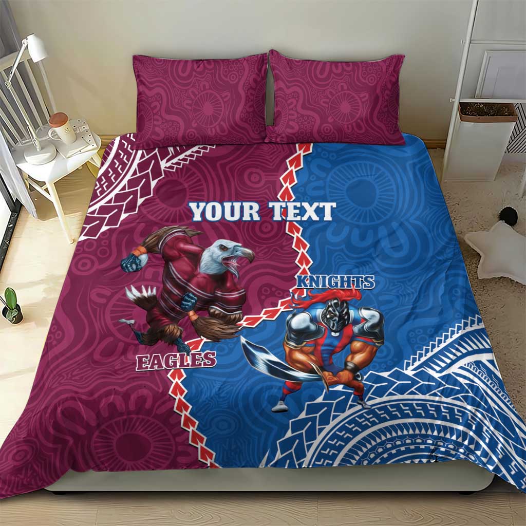 Personalised Eagles And Knights Rugby Bedding Set Aboriginal Mix Polynesian Pattern