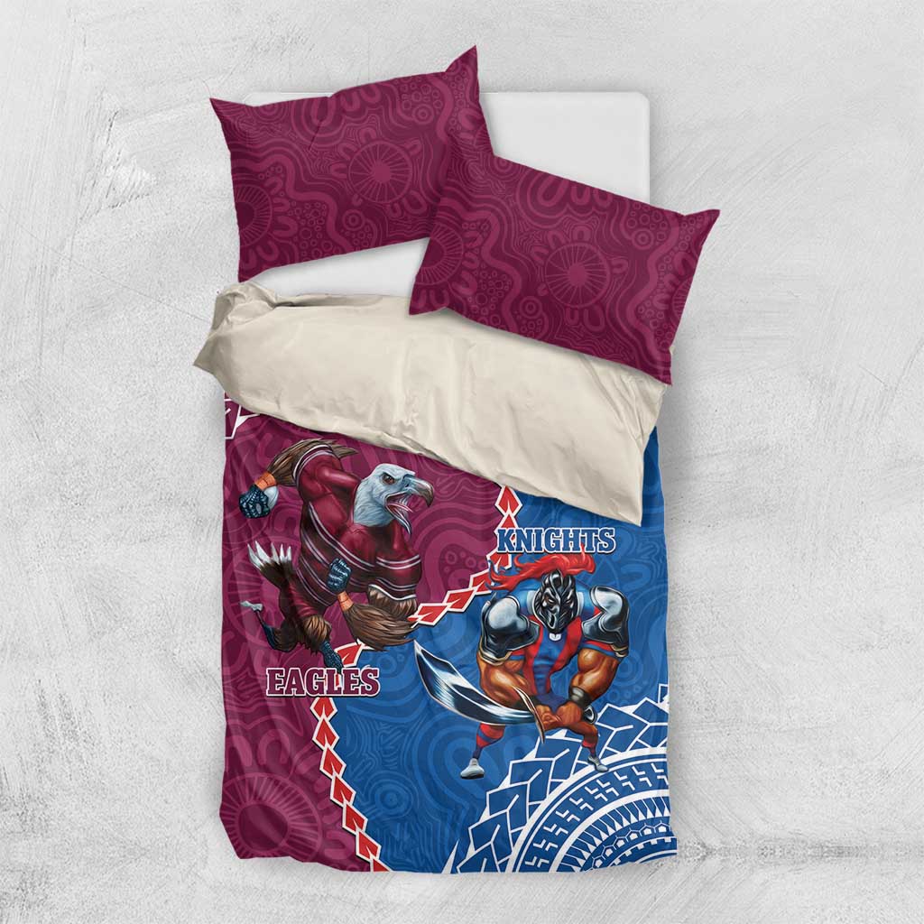 Personalised Eagles And Knights Rugby Bedding Set Aboriginal Mix Polynesian Pattern