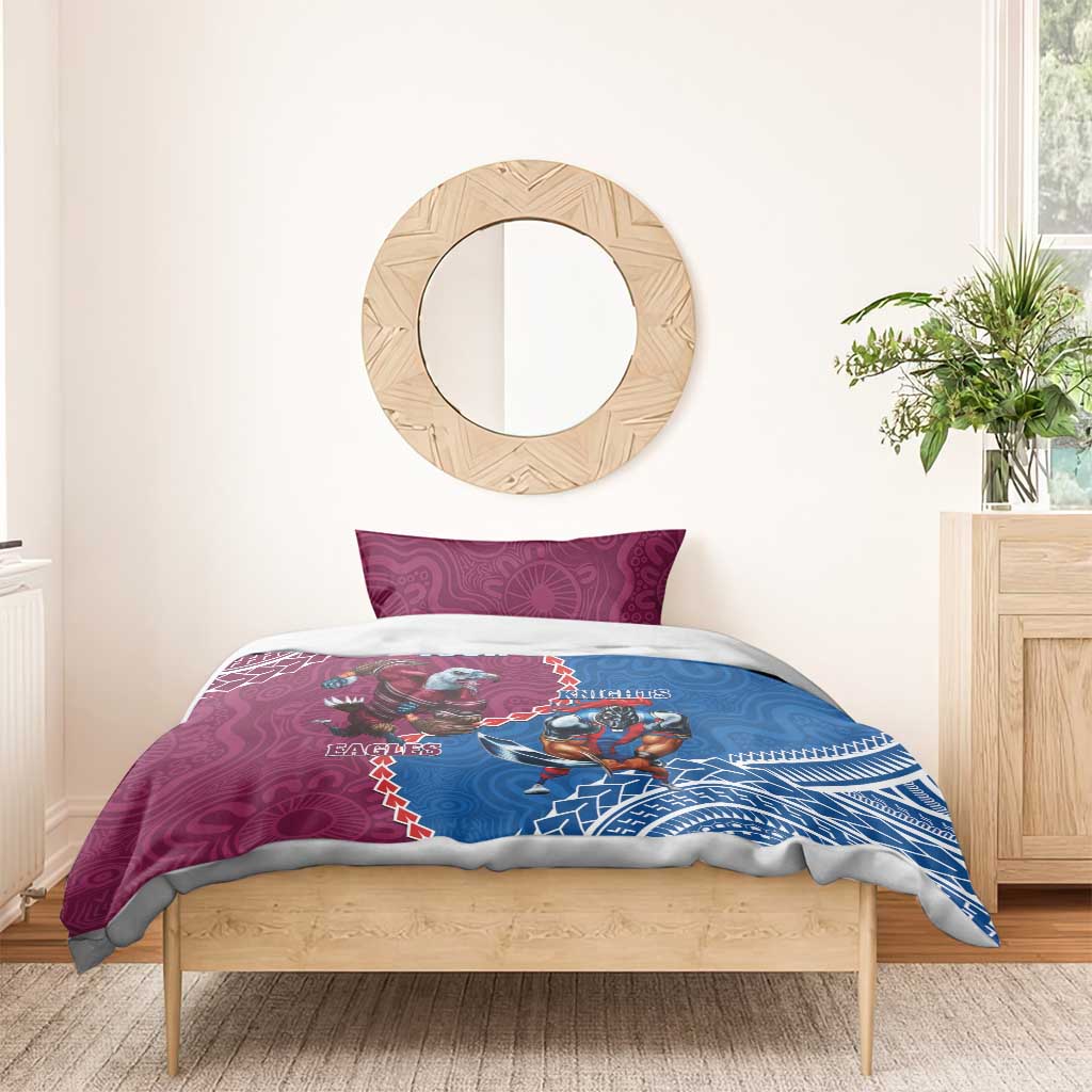 Personalised Eagles And Knights Rugby Bedding Set Aboriginal Mix Polynesian Pattern