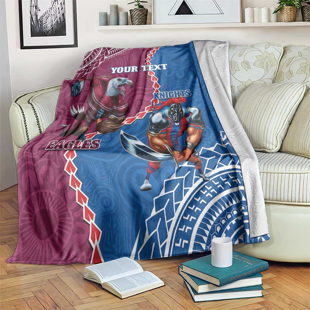 Personalised Eagles And Knights Rugby Blanket Aboriginal Mix Polynesian Pattern