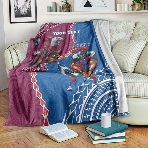 Personalised Eagles And Knights Rugby Blanket Aboriginal Mix Polynesian Pattern