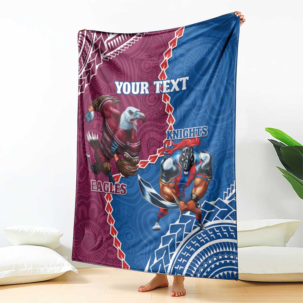 Personalised Eagles And Knights Rugby Blanket Aboriginal Mix Polynesian Pattern