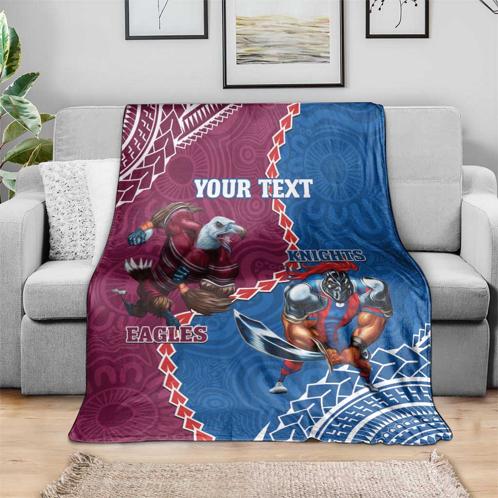 Personalised Eagles And Knights Rugby Blanket Aboriginal Mix Polynesian Pattern