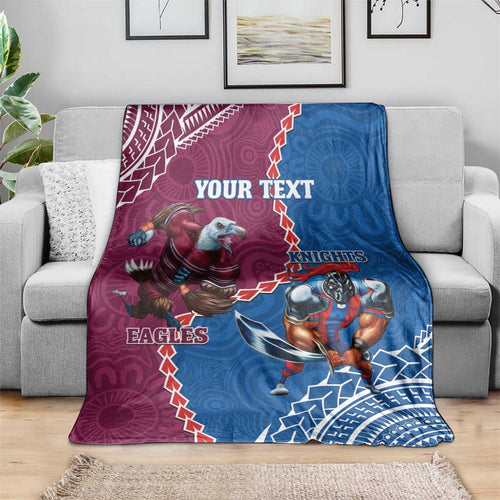 Personalised Eagles And Knights Rugby Blanket Aboriginal Mix Polynesian Pattern