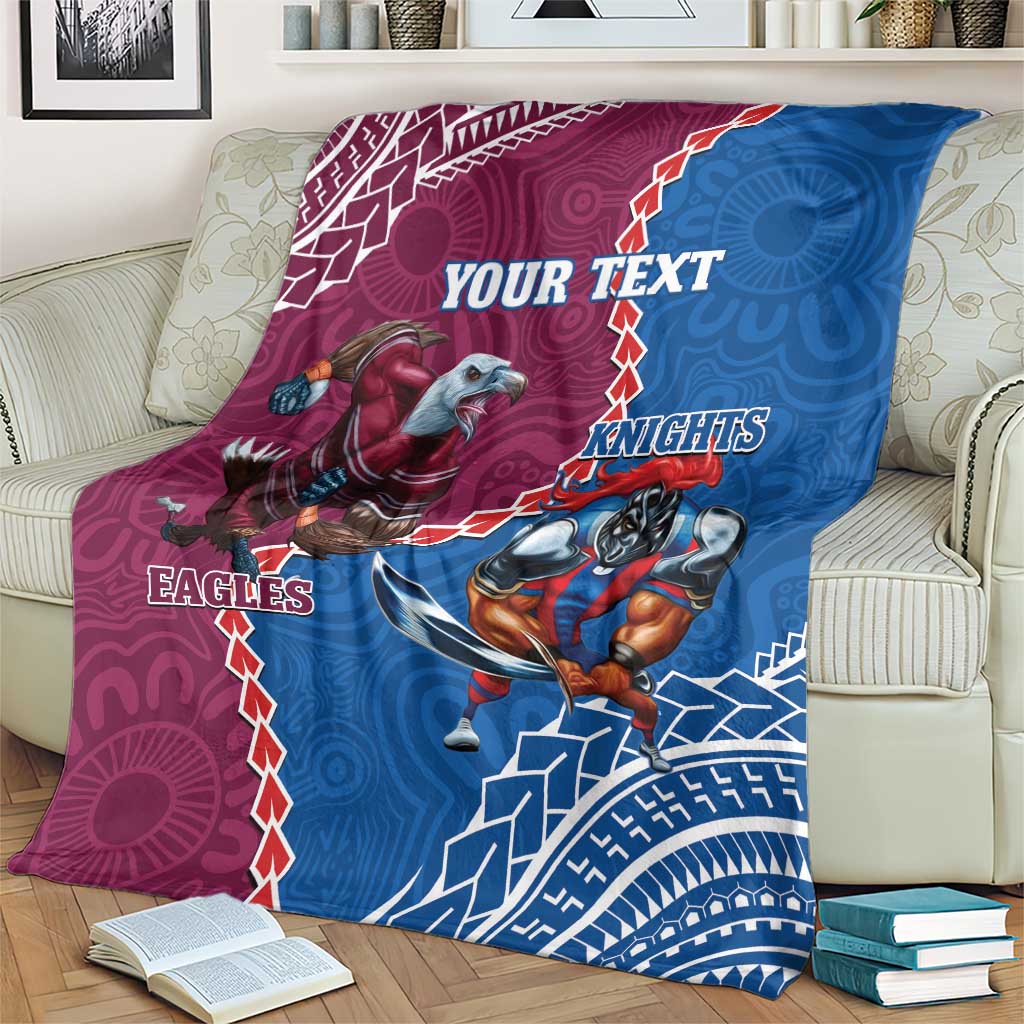 Personalised Eagles And Knights Rugby Blanket Aboriginal Mix Polynesian Pattern
