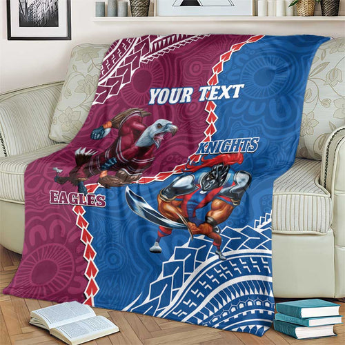 Personalised Eagles And Knights Rugby Blanket Aboriginal Mix Polynesian Pattern