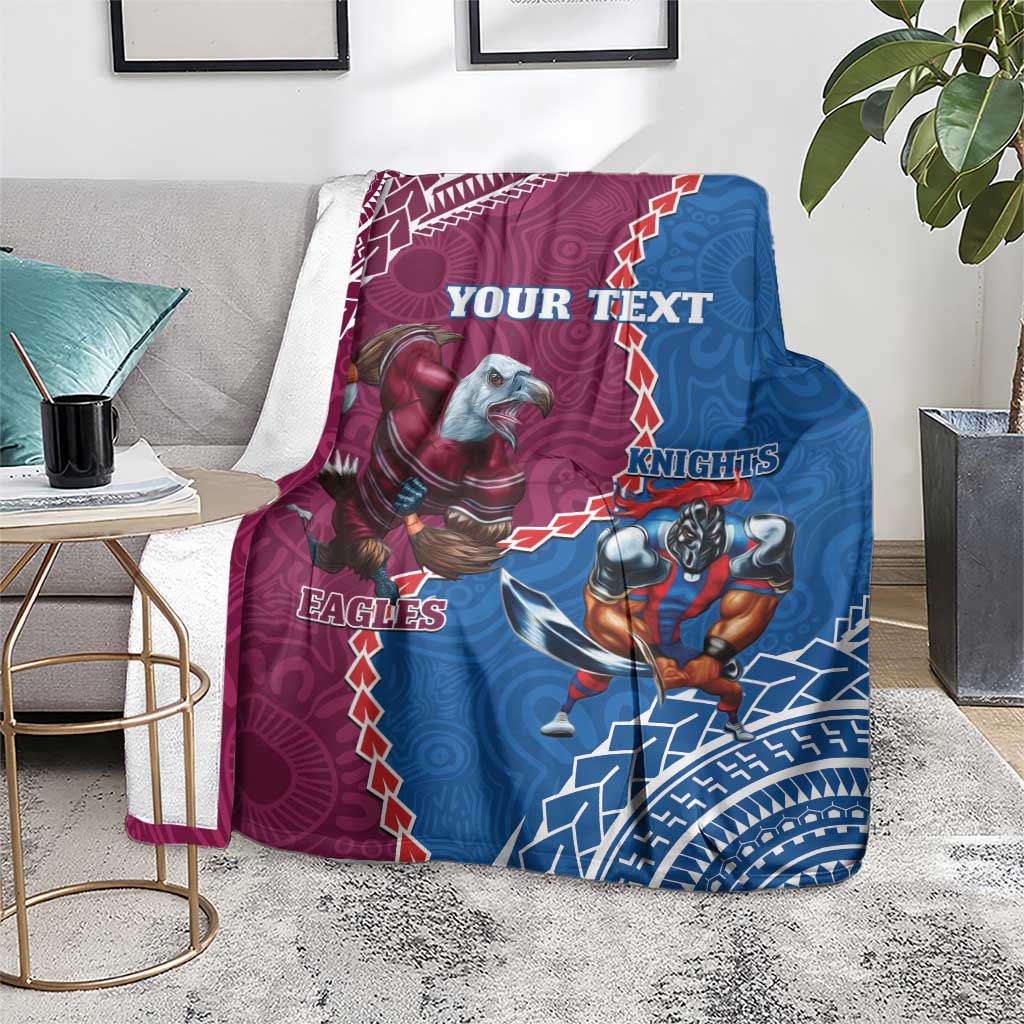 Personalised Eagles And Knights Rugby Blanket Aboriginal Mix Polynesian Pattern