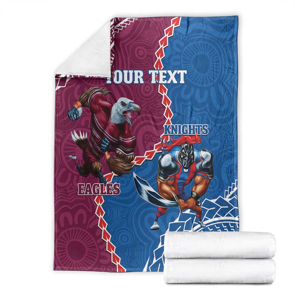 Personalised Eagles And Knights Rugby Blanket Aboriginal Mix Polynesian Pattern