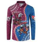 Personalised Eagles And Knights Rugby Button Sweatshirt Aboriginal Mix Polynesian Pattern