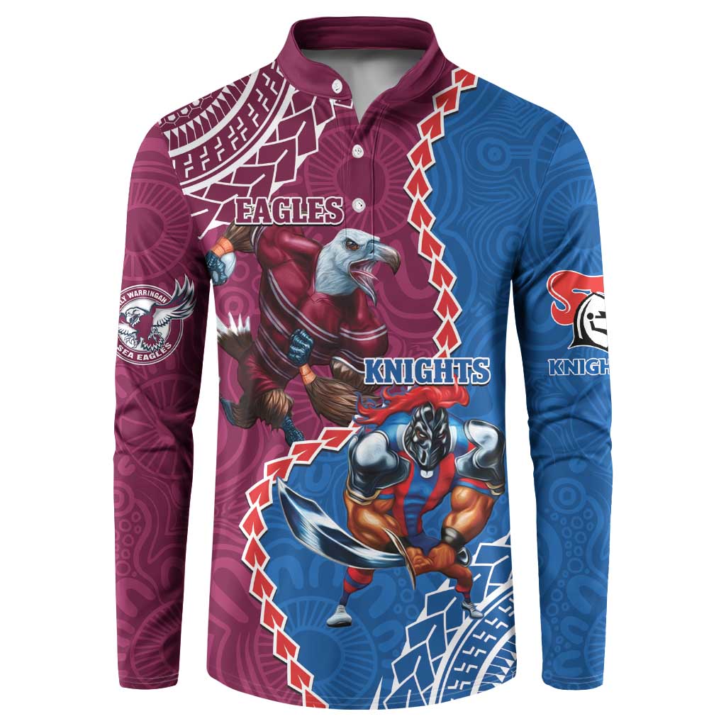Personalised Eagles And Knights Rugby Button Sweatshirt Aboriginal Mix Polynesian Pattern