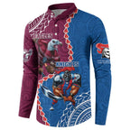 Personalised Eagles And Knights Rugby Button Sweatshirt Aboriginal Mix Polynesian Pattern