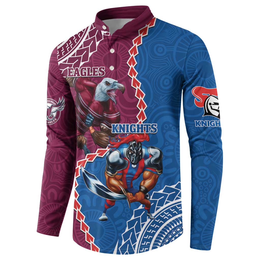 Personalised Eagles And Knights Rugby Button Sweatshirt Aboriginal Mix Polynesian Pattern