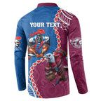 Personalised Eagles And Knights Rugby Button Sweatshirt Aboriginal Mix Polynesian Pattern
