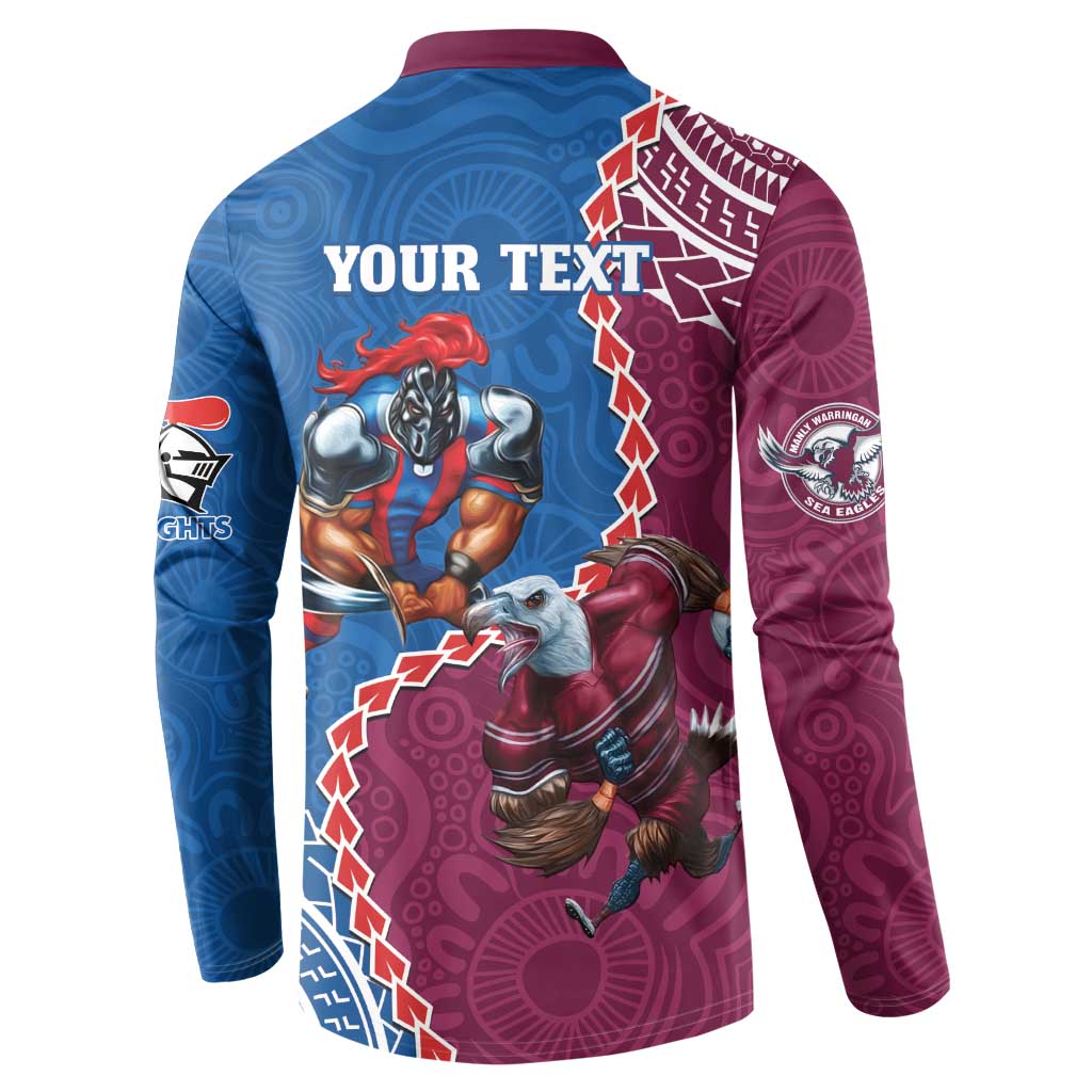 Personalised Eagles And Knights Rugby Button Sweatshirt Aboriginal Mix Polynesian Pattern