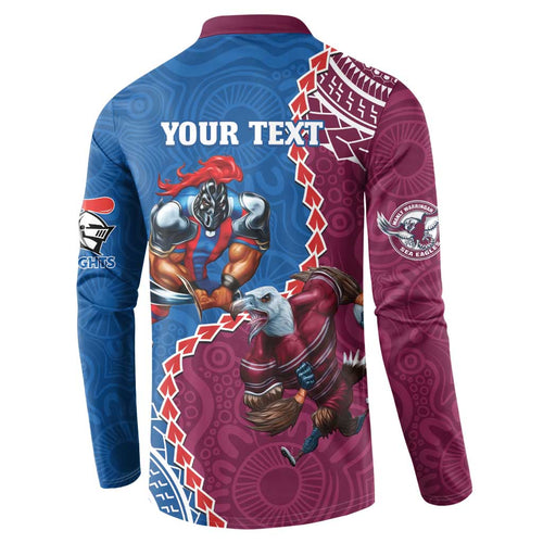 Personalised Eagles And Knights Rugby Button Sweatshirt Aboriginal Mix Polynesian Pattern