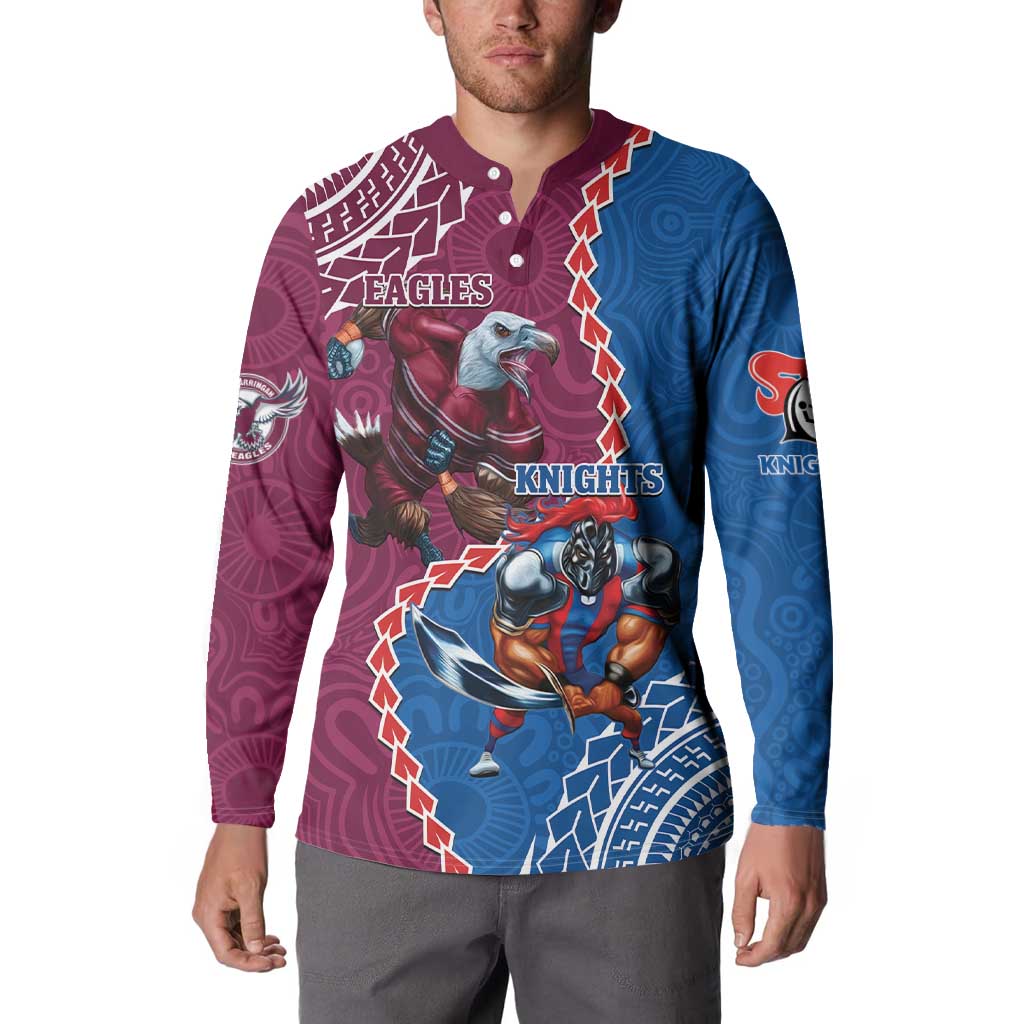 Personalised Eagles And Knights Rugby Button Sweatshirt Aboriginal Mix Polynesian Pattern