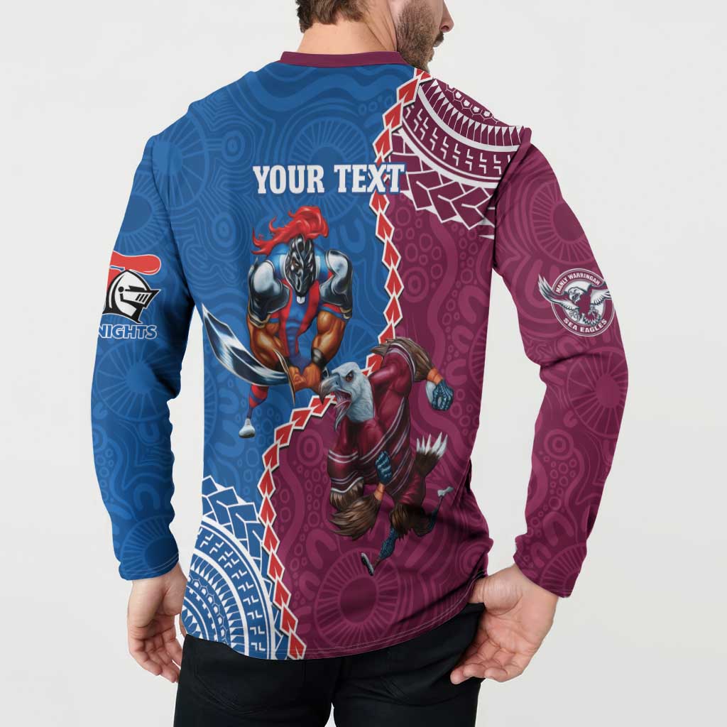 Personalised Eagles And Knights Rugby Button Sweatshirt Aboriginal Mix Polynesian Pattern