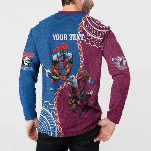 Personalised Eagles And Knights Rugby Button Sweatshirt Aboriginal Mix Polynesian Pattern