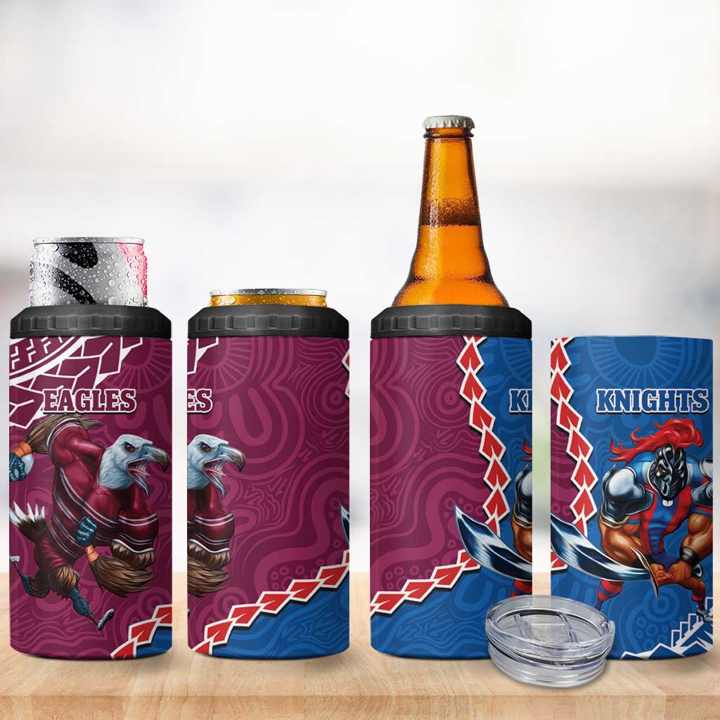 Eagles And Knights Rugby 4 in 1 Can Cooler Tumbler Aboriginal Mix Polynesian Pattern